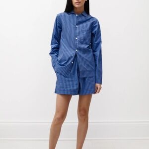 Tekla Blue Boro Striped Pyjama Shorts